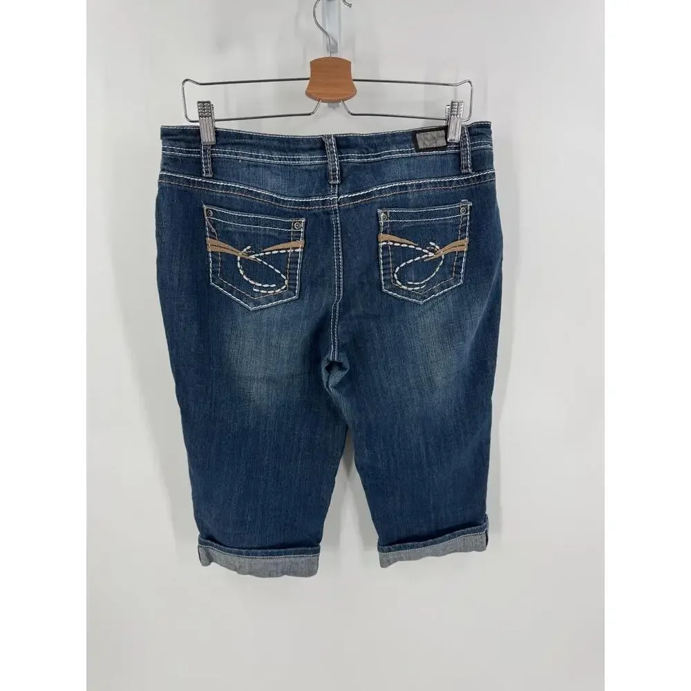 Earl Jean Medium‎ Wash Rolled Hem 5-Pocket Capri Jeans Womens Size 6